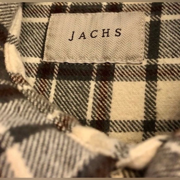 Jachs Men’s Cream Gray Plaid Button Down Flannel Shirt - Size L - Large - Picture 2 of 5